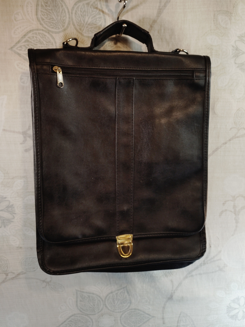 Classic Black Leather Messenger Bag with Gold-tone Hardware